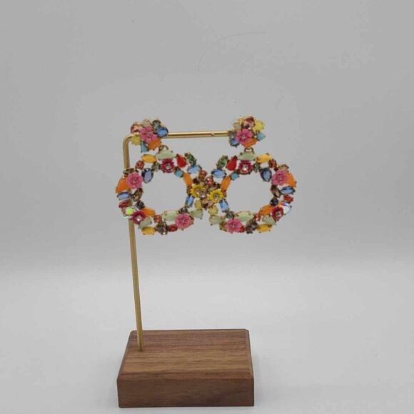 NWOT J Crew Multi Color Crystal Floral Wreath Stud Earrings - Picture 8 of 8